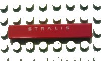 LEGO part Tile 1 x 6 with White 'STRALIS' on Red Background Pattern (Sticker) - Set 8654 6636pb055
