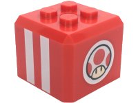 LEGO onderdeel Brick, Modified Cube, 4 Studs on Top with White Stripes and Super Mario Mushroom on Circle Pattern on All Sides (Super Mario Toad / Blue Toad Cap) 66855pb09