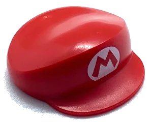 LEGO onderdeel Large Figure Headgear, Super Mario Cap with Capital Letter M in White Oval Pattern (Regular Mario) (67017pb01)