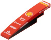 LEGO onderdeel Slope, Curved 6 x 1 with White and Yellow Stripes, Shell Logo, 'aws', 'Palantir', 'PIRELLI', 'Santander' and 'RICHARD MILLE' Logos, Black Panel on Both Sides Pattern 6801pb01
