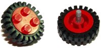 LEGO part Wheel Classic 4 Studs and Axle with Black Tire 24mm D. x 8mm Offset Tread - Interior Ridges (7039 / 3483) 7039c03