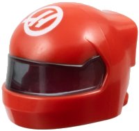 LEGO part Minifigure, Headgear Helmet Formula One with Molded Trans-Black Visor and Printed Haas Logo Stylized White Capital Letter H in Circle Pattern 7071pb02