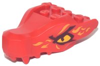 LEGO part Dragon Head (Ninjago) Jaw with 2 Bar Handles on Back with Bright Light Orange Eyes and Scales Pattern 72362pb04