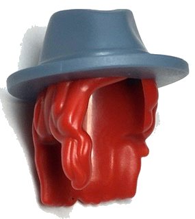 LEGO onderdeel Mini Doll, Hair Combo, Hair with Hat, Long Wavy Over Right Shoulder with Molded Sand Blue Cowboy Hat Pattern (79989pb01)