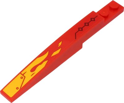 LEGO onderdeel Slope, Curved 10 x 1 with Yellow Flames and Black Line and Squares on Red Background Pattern Model Left Side (Sticker) - Set 71704 (85970pb027L)
