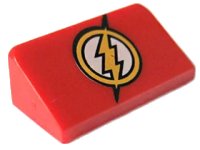 LEGO onderdeel Slope 30 1 x 2 x 2/3 with Yellow Circle and Lightning Bolt (DC The Flash Logo) Pattern 85984pb115