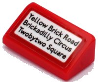 LEGO onderdeel Slope 30 1 x 2 x 2/3 with 'Yellow Brick Road', 'Brickadilly Circus' and 'Twobytwo Square' on White Background Pattern (Sticker) - Set 10258 85984pb211