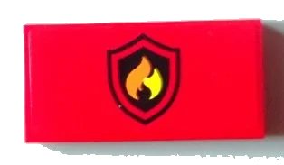 LEGO onderdeel Tile 2 x 4 with Black and Yellow Fire Logo Badge Pattern (Sticker) - Set 60004 (87079pb0105)