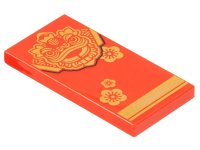 LEGO part Tile 2 x 4 with Gold Chinese New Year Dragon, Flower and Stripe Pattern 87079pb1226