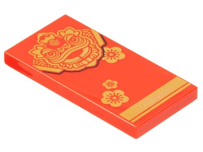 LEGO onderdeel Tile 2 x 4 with Gold Chinese New Year Dragon, Flower and Stripe Pattern (87079pb1226)