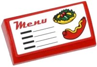 LEGO part Slope, Curved 2 x 4 x 2/3 with Bottom Tubes with 'Menu', Salad and Hot Dog Pattern (Sticker) - Set 60050 88930pb044