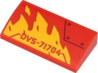 LEGO part Slope, Curved 2 x 4 x 2/3 with Bottom Tubes with 'DVS-71704', Yellow Flames and Black Line and Circles Pattern Model Right Side (Sticker) - Set 71704 88930pb129R