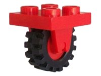 LEGO part Plate, Modified 2 x 2 with Wheel Holder Bottom with Red Wheel with Black Tire Offset Tread Small (8 / 3464c02) 8c02