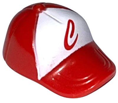LEGO onderdeel Minifigure, Headgear Cap - Short Curved Bill with Seams and Button on Top with Script Capital Letter C on White Background Pattern (93219pb01)