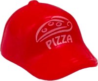 LEGO onderdeel Minifigure, Headgear Cap - Short Curved Bill with Seams and Button on Top with White 'PIZZA' and Pizza Slice Pattern 93219pb07