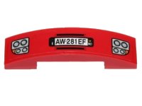 LEGO part Slope, Curved 4 x 1 x 2/3 Double with Headlights and 'AW-281 EF' Pattern (Sticker) - Set 30191 93273pb032