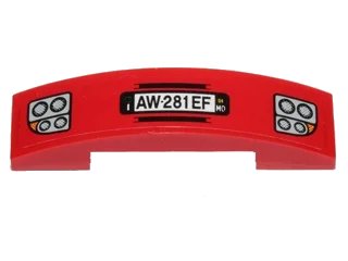 LEGO onderdeel Slope, Curved 4 x 1 x 2/3 Double with Headlights and 'AW-281 EF' Pattern (Sticker) - Set 30191 (93273pb032)