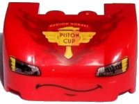 LEGO onderdeel Vehicle, Mudguard 3 x 4 x 1 2/3 Curved with Front with Headlights, Thin Curved Smile and 'PISTON CUP' Pattern 93587pb05