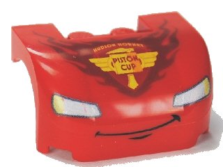 LEGO part Vehicle, Mudguard 3 x 4 x 1 2/3 Curved with Front with Headlights, Thin Smile, Chin Dimple and 'PISTON CUP' Pattern (93587pb07)