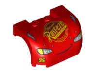 LEGO part Vehicle, Mudguard 3 x 4 x 1 2/3 Curved with Front with Headlights, Thin Lopsided Smile, Lightning Bolts and 'Rust-eze' Pattern 93587pb11