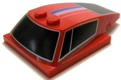 LEGO onderdeel Wedge 6 x 4 x 1 1/3 with 4 x 4 Base with Windows and Blue, White and Red Stripes Pattern (93591pb13)