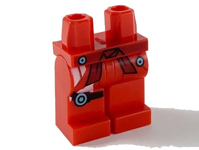LEGO onderdeel Hips and Legs with Dark Red Sash and Medium Azure Circles Pattern (970c00pb1068)