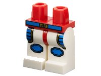 LEGO part Hips and White Legs with Blue Knee Pads, Belt and Pockets with Gold Trim Pattern 970c01pb09