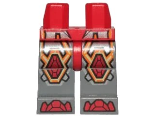 LEGO onderdeel Hips and Dark Bluish Gray Legs with Red Armor and Orange and Yellow Circuitry, Red Hexagonal Knee Pads and Red Boots Pattern (970c85pb27)