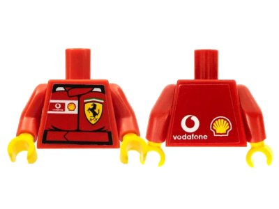 LEGO onderdeel Torso Racers Ferrari Front, Vodafone Back (Stickers) without Driver Name Pattern / Red Arms / Yellow Hands (973pb0390c02)