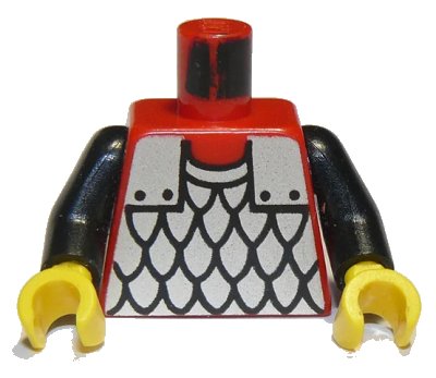 LEGO onderdeel Torso Castle Silver Scale Mail Armor Pattern / Black Arms / Yellow Hands (973p41c01)