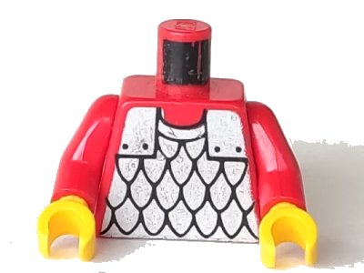 LEGO onderdeel Torso Castle Silver Scale Mail Armor Pattern / Red Arms / Yellow Hands (973p41c03)