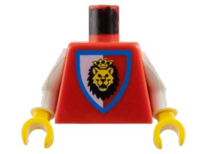 LEGO onderdeel Torso Castle Royal Knights Lion Head on Red/White Shield Pattern / White Arms / Yellow Hands (973p4dc01)