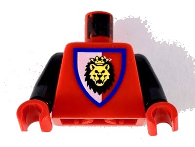 LEGO onderdeel Torso Castle Royal Knights Lion Head on Red/White Shield Pattern / Black Arms / Red Hands (973p4dc03)