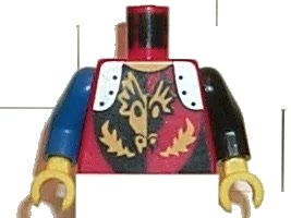 LEGO onderdeel Torso Castle Dragon Knights Dragon Face breathing Fire Pattern / Black Arm Left / Blue Arm Right / Yellow Hands (973pb0074c02)