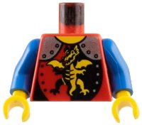 LEGO onderdeel Torso Castle Armor with Standing Dragon and Silver Shoulders, Yellow Neck Pattern / Blue Arms / Yellow Hands 973pb0105c02