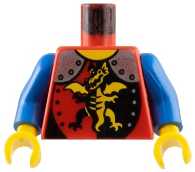 LEGO onderdeel Torso Castle Armor with Standing Dragon and Silver Shoulders, Yellow Neck Pattern / Blue Arms / Yellow Hands (973pb0105c02)