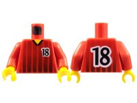 LEGO part Torso Soccer Black Fading Stripes and Number 18 Front and Back Pattern / Red Arms / Yellow Hands 973pb0211c01