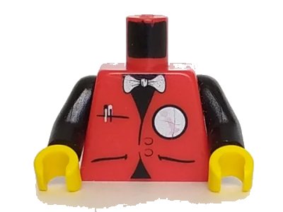 LEGO onderdeel Torso Infomaniac with Bow Tie and Reverse-Italicized i Logo Pattern / Black Arms / Yellow Hands (973pb0233c01)