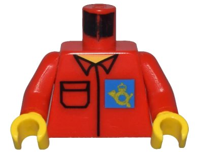 LEGO onderdeel Torso Post Office Worker, Shirt and Horn Logo on Blue Background Pattern / Red Arms / Yellow Hands (973pb0235c01)