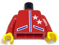 LEGO part Torso Racing Jacket with 2 White Stars, Pockets and Blue Lines Pattern / Red Arms / Yellow Hands 973pb0249c01