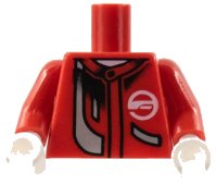 LEGO onderdeel Torso Racers Jacket with White Logo and Silver Stripe Pattern / Red Arms / White Hands 973pb0295c02