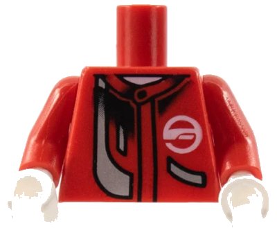 LEGO onderdeel Torso Racers Jacket with White Logo and Silver Stripe Pattern / Red Arms / White Hands (973pb0295c02)