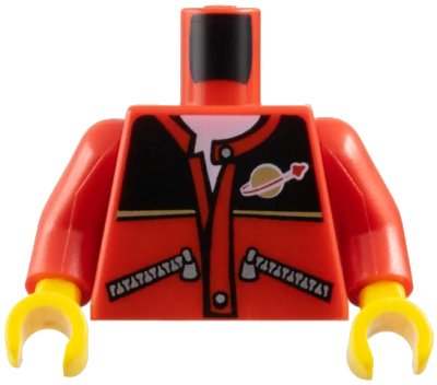 LEGO onderdeel Torso Jacket with Zippers, Black Top, Classic Space Logo, White Undershirt Pattern / Red Arms / Yellow Hands (973pb0298c01)