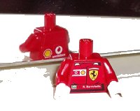 LEGO part Torso Racers Ferrari front, Vodafone back (Stickers) with R. Barrichello Name Pattern / Red Arms / White Hands 973pb0342c01