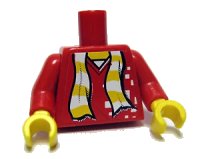 LEGO part Torso Scarf Yellow Stripes Pattern (Sticker) / Red Arms / Yellow Hands 973pb0446c01