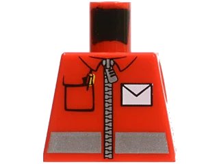 LEGO onderdeel Torso Jacket with Silver Reflective Stripe and Zipper, Pen in Pocket, and White Envelope Pattern (973pb0459)