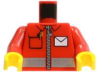 LEGO part Torso Jacket with Silver Reflective Stripe and Zipper, Pen in Pocket, and White Envelope Pattern / Red Arms / Yellow Hands 973pb0459c01