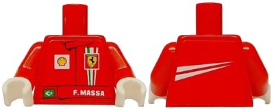 LEGO onderdeel Torso Racers Ferrari Front, White Streak Back (Stickers) with F. Massa Name Pattern / Red Arms / White Hands (973pb0543c01)