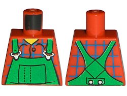 LEGO onderdeel Torso Overalls Green (Farmer), Blue Windowpane Check Shirt - Printed Back Pattern (973pb0547)