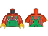 LEGO onderdeel Torso Overalls Green (Farmer), Blue Windowpane Check Shirt - Printed Back Pattern / Red Arms / Yellow Hands 973pb0547c01